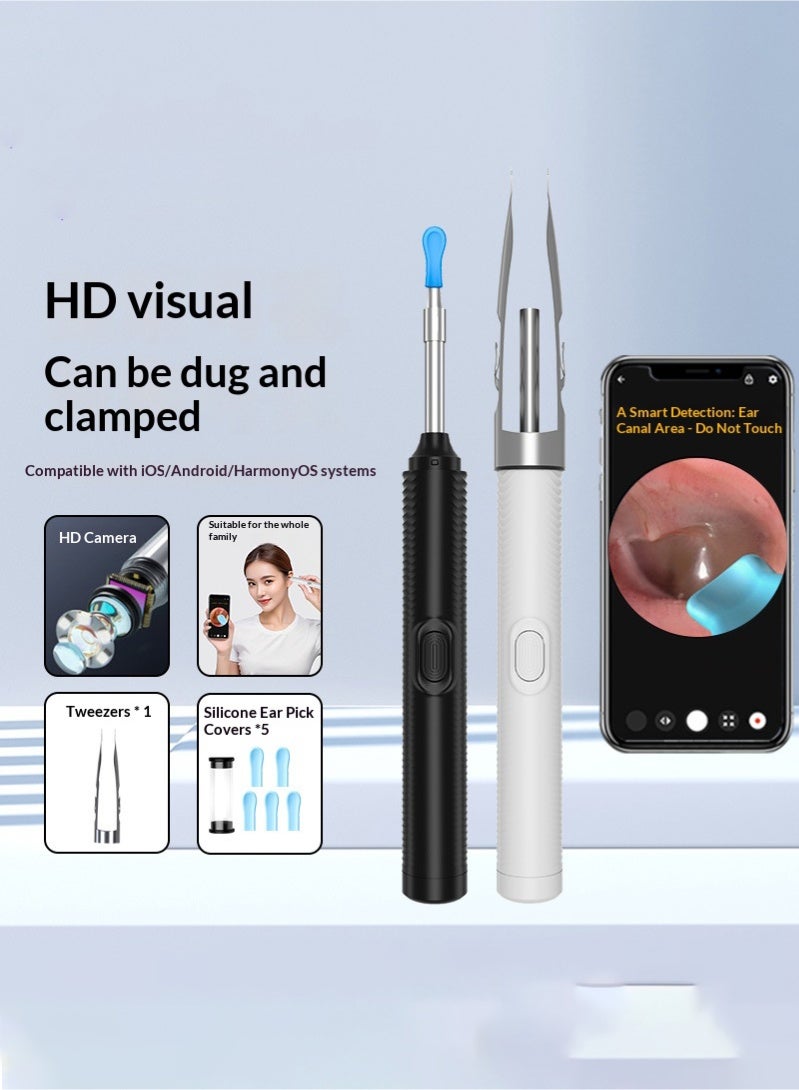 ميون جهاز ذكي لإزالة شمع الأذن مزود بملقط وكاميرا، يتضمن 5 ملاعق أذن من السيليكون الناعم، طقم تنظيف أذن لاسلكي لأجهزة iOS وأندرويد، إضاءة عالية الدقة، طقم تنظيف أذن من 8 قطع (أسود) - Image 3